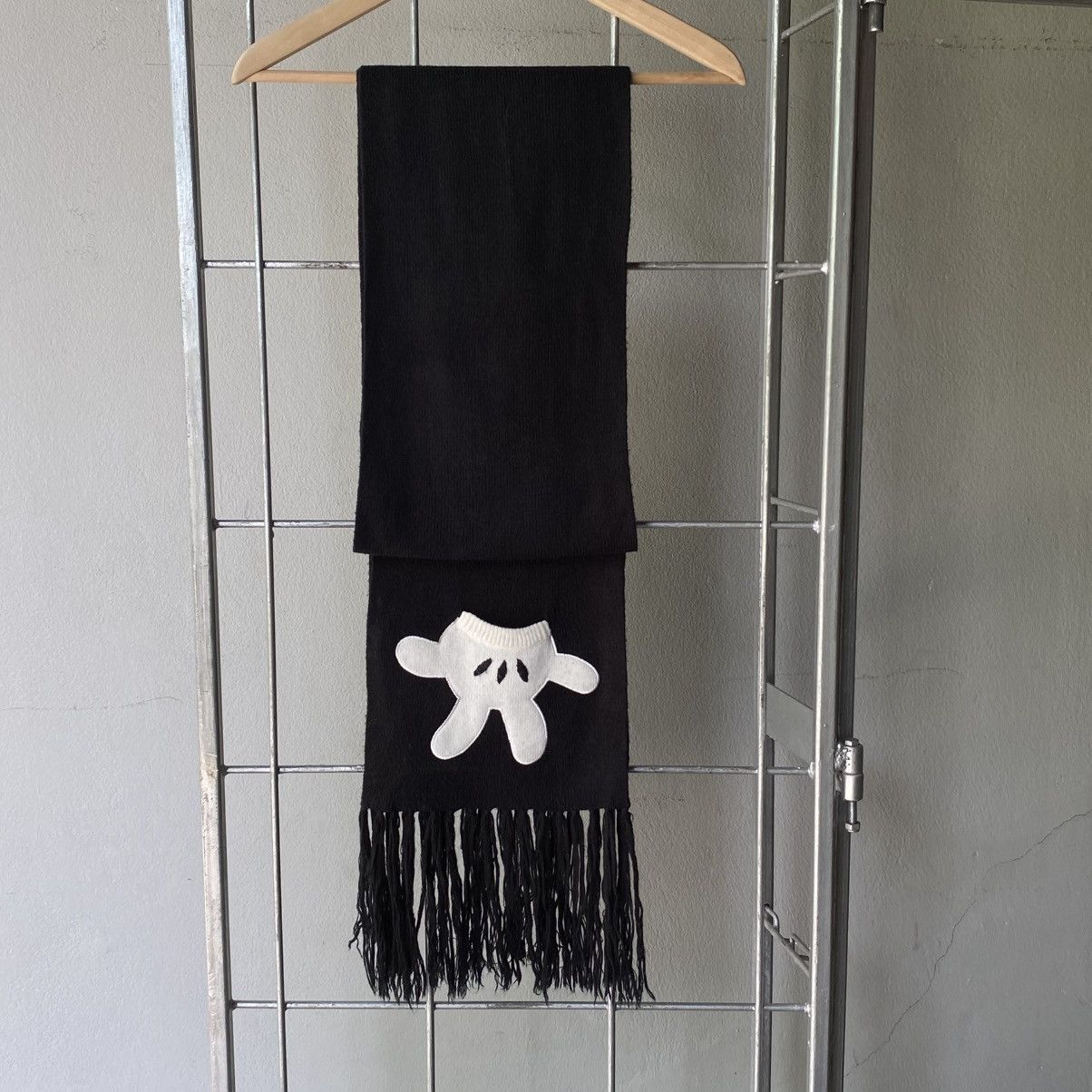 Disney Disney Black Scarf with White Glove Motif and Fringe Size ONE SIZE - 13 Thumbnail
