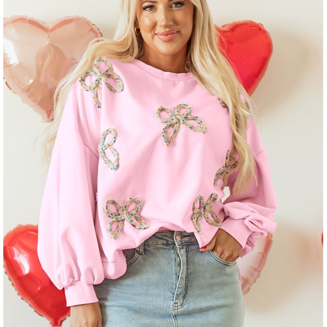 Other Embroidered Bow Lantern Sleeve Oversized Pullover Sweatshirt Size M / US 6-8 / IT 42-44 - 5 Thumbnail