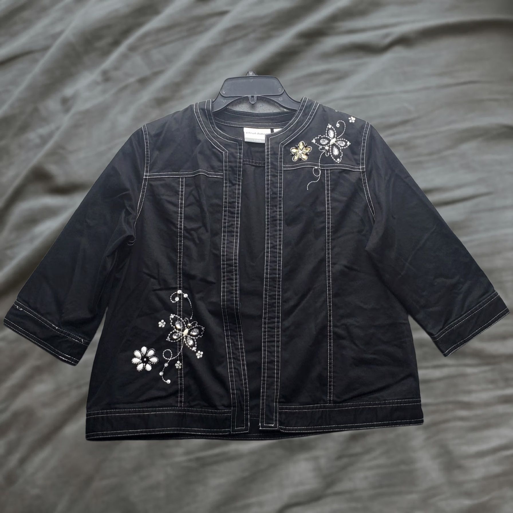 Vintage Alfred Dunner Jacket Womens 14P Black Embroidered Beaded Butterfly Open Front Jacket Size XL / US 12-14 / IT 48-50 - 1 Thumbnail