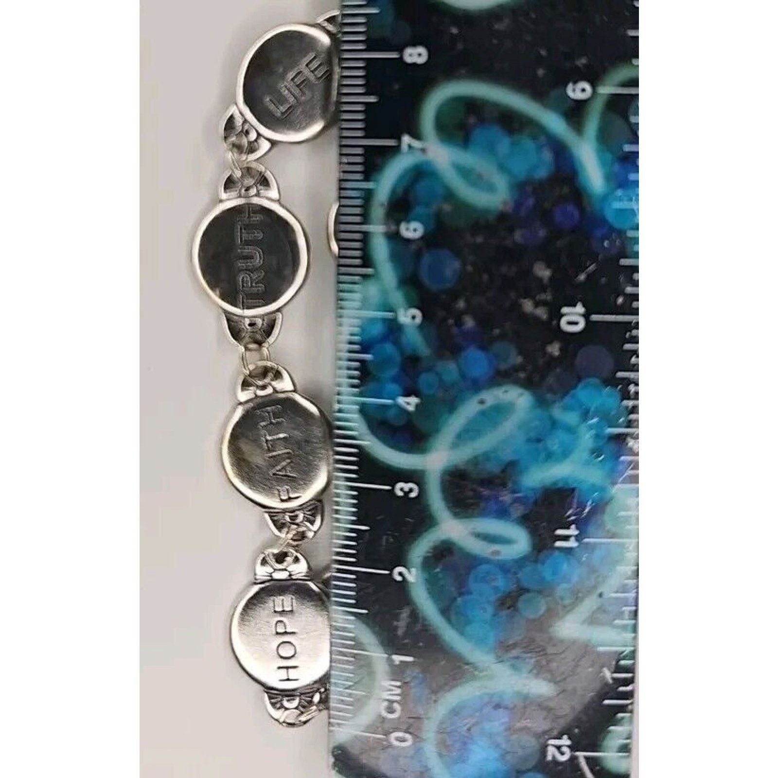 Sterling Silver Silver Peace Love Joy Hope Faith Truth & Life Chain Bracelet Size ONE SIZE - 2 Thumbnail