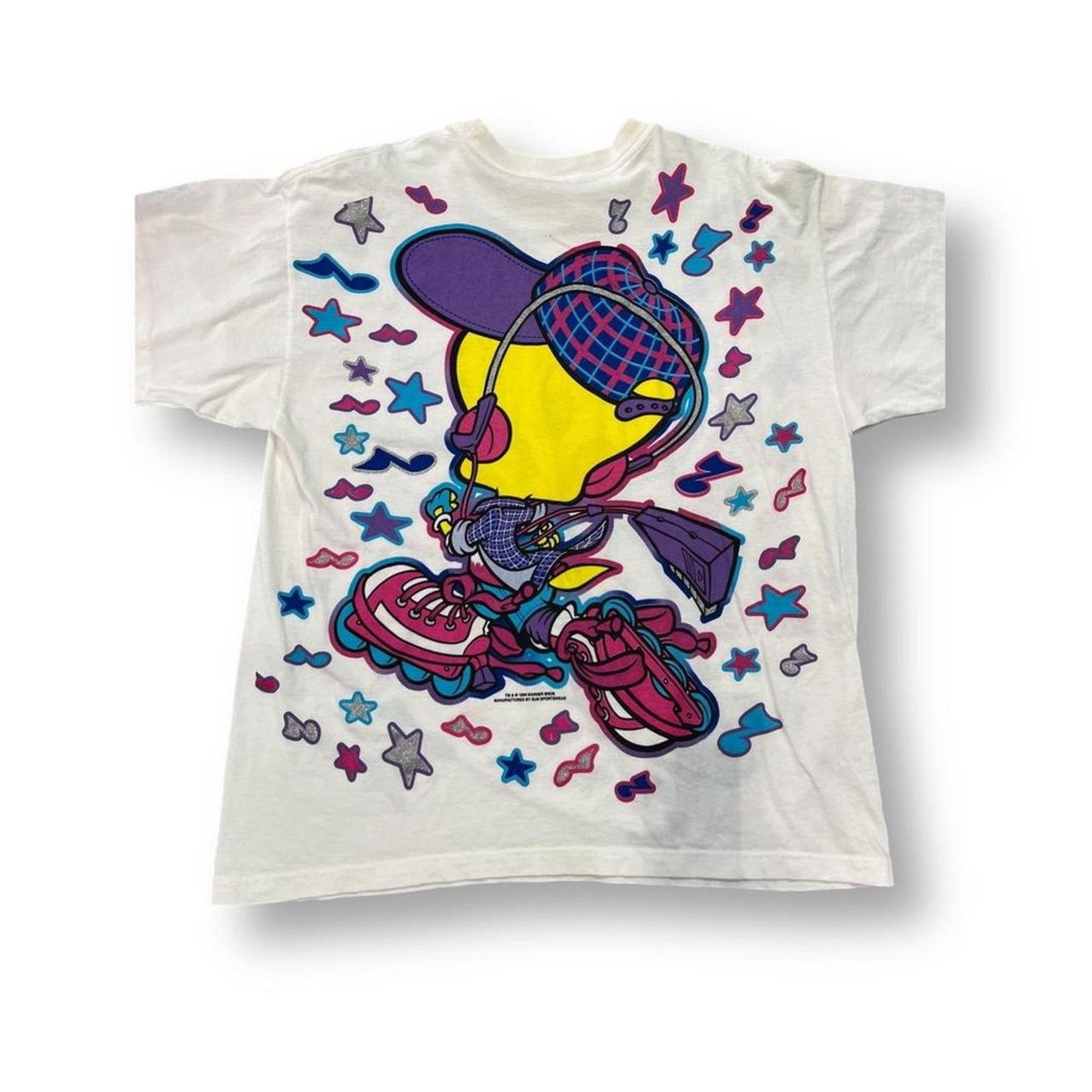 Vintage 1996 Tweety Bird Roller Skates BIG PRINT T-shirt Size XXL / US 16-18 / IT 52-54 - 2 Thumbnail