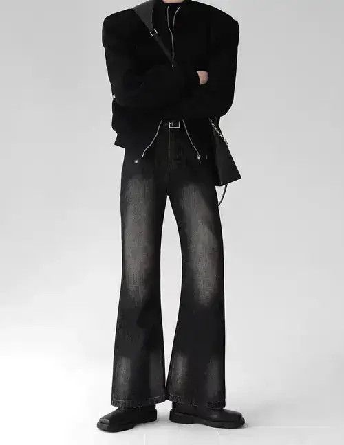 Japanese Brand Smoky gray distressed micro-flared denim trousers Size US 32 / EU 48 - 3 Thumbnail
