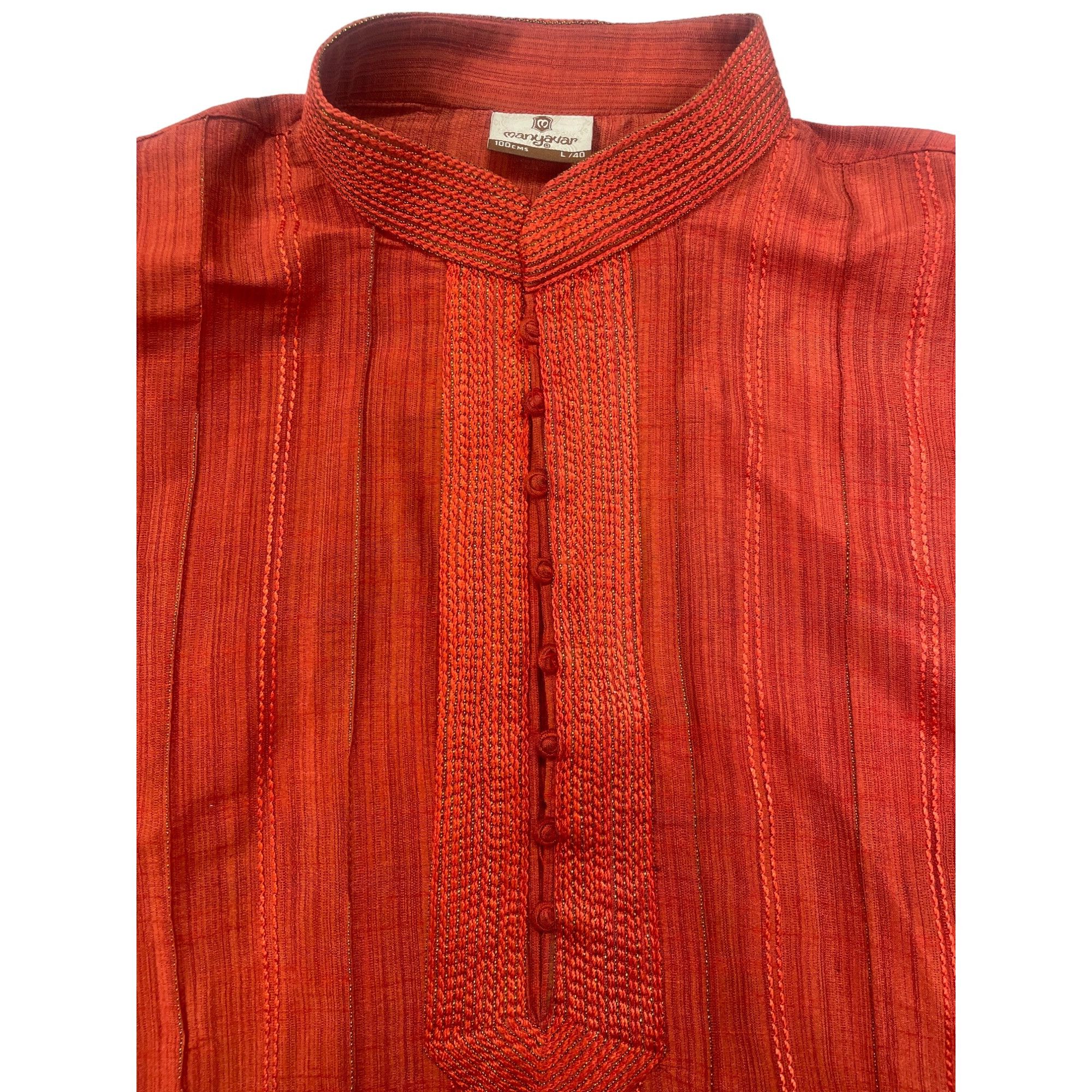Other Manyavar Men's Kurta Orange Rust with Subtle Gold Stitching Size US L / EU 52-54 / 3 - 3 Thumbnail