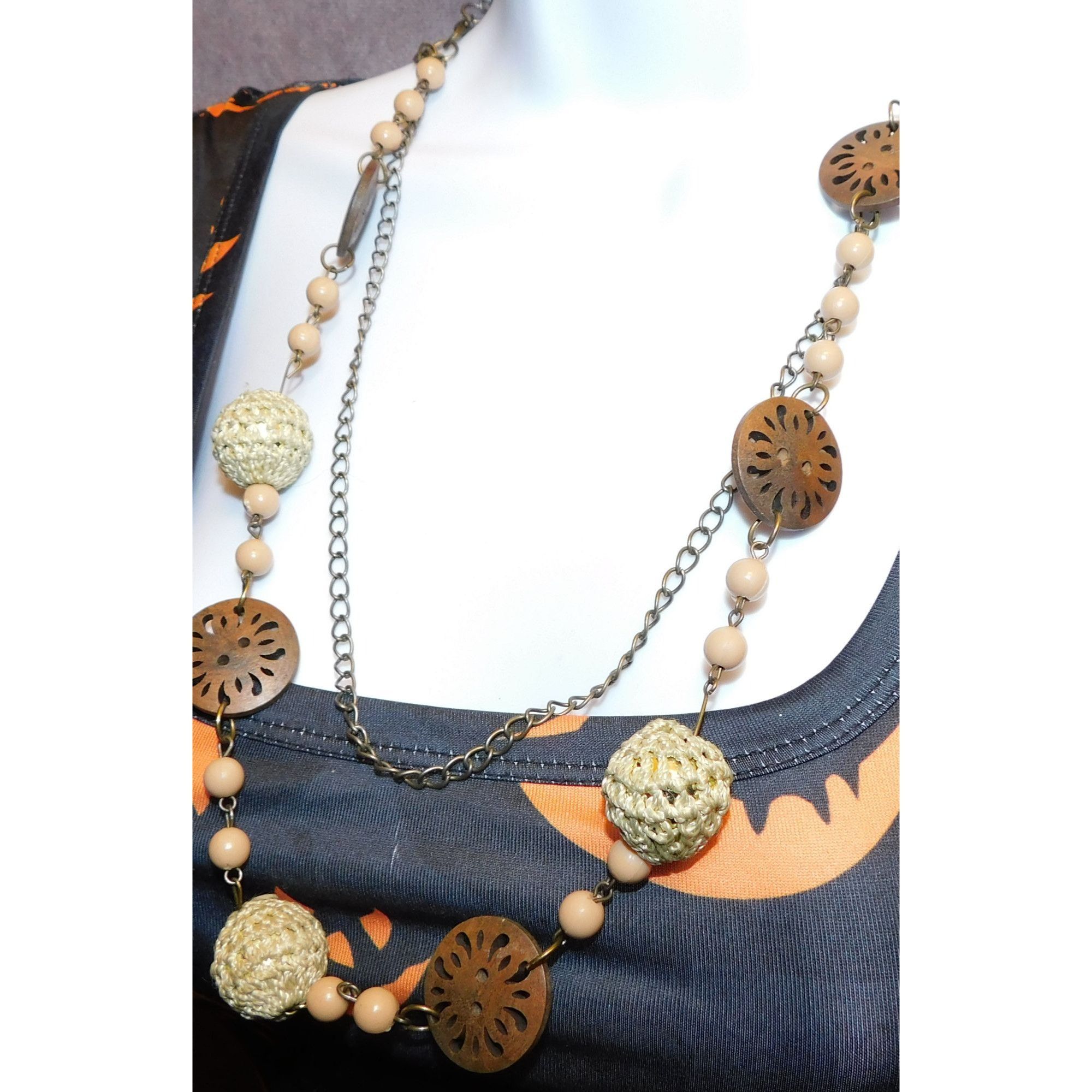 Other Vintage Wood And Crochet Beaded Necklace Size ONE SIZE - 5 Thumbnail