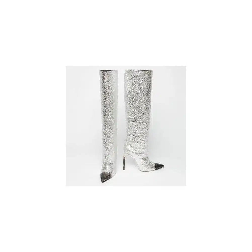 Tom Ford o1loc1c0625 W2255T Dip Dye Canvas Knee Hi Boots in Silver Size US 7 / IT 37 - 2 Thumbnail