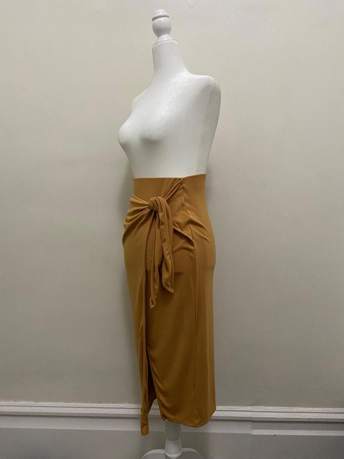 Lulus LULUS Side-Tie Midi Skirt in Mustard Yellow (SMALL) Size 28" / US 6 / IT 42 - 9 Thumbnail