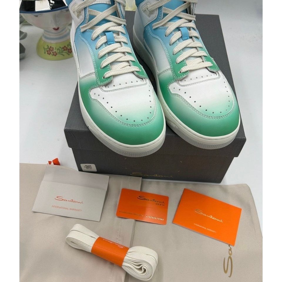 Santoni Mens Santoni logo print high top leather sneakers size 12 US Size US 12 / EU 45 - 11 Thumbnail