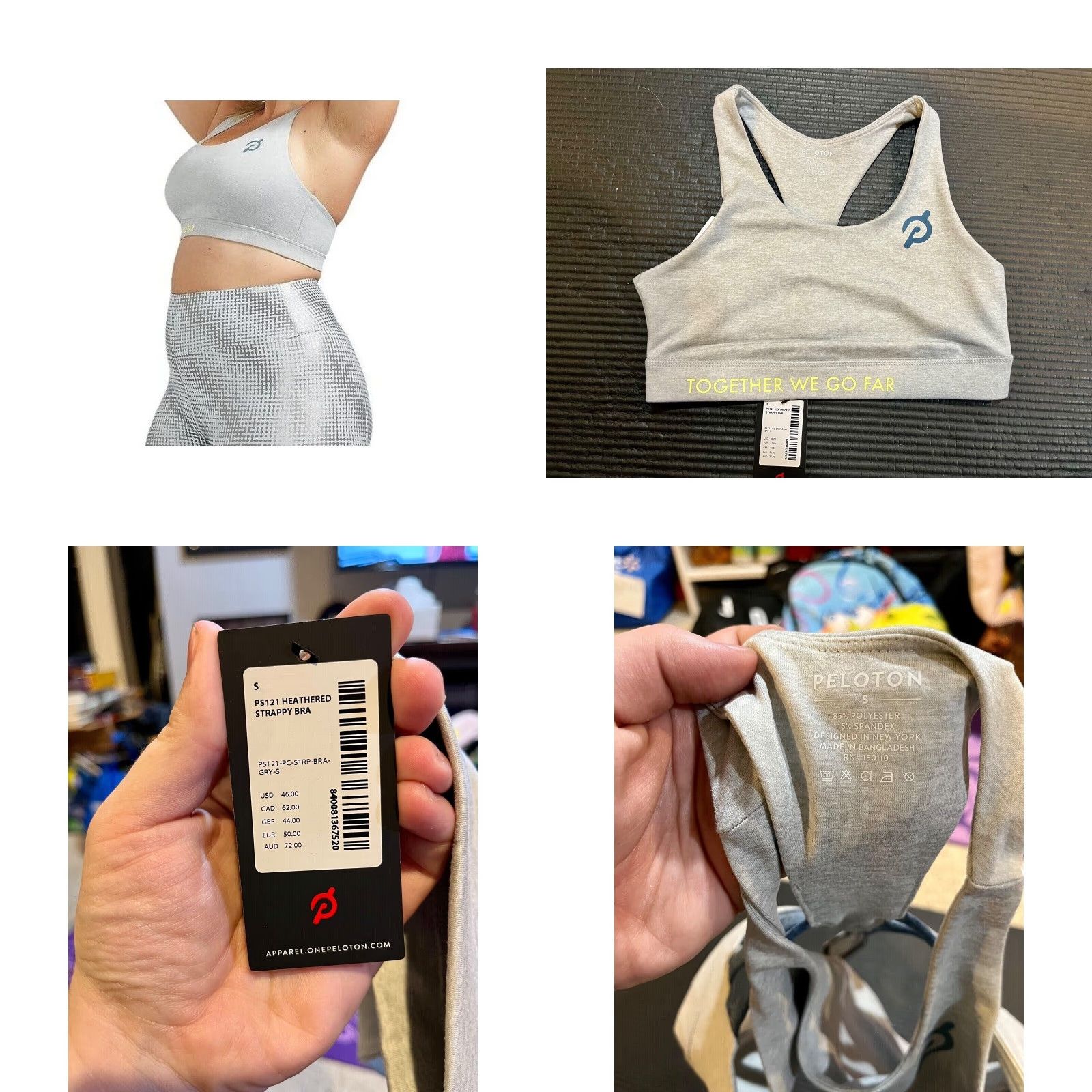 Vintage Peloton Sports Bra Womens Heathered Gray Racerback High Support Pullover One Size Small Strappy Logo Together We Go Far Size ONE SIZE - 8 Thumbnail