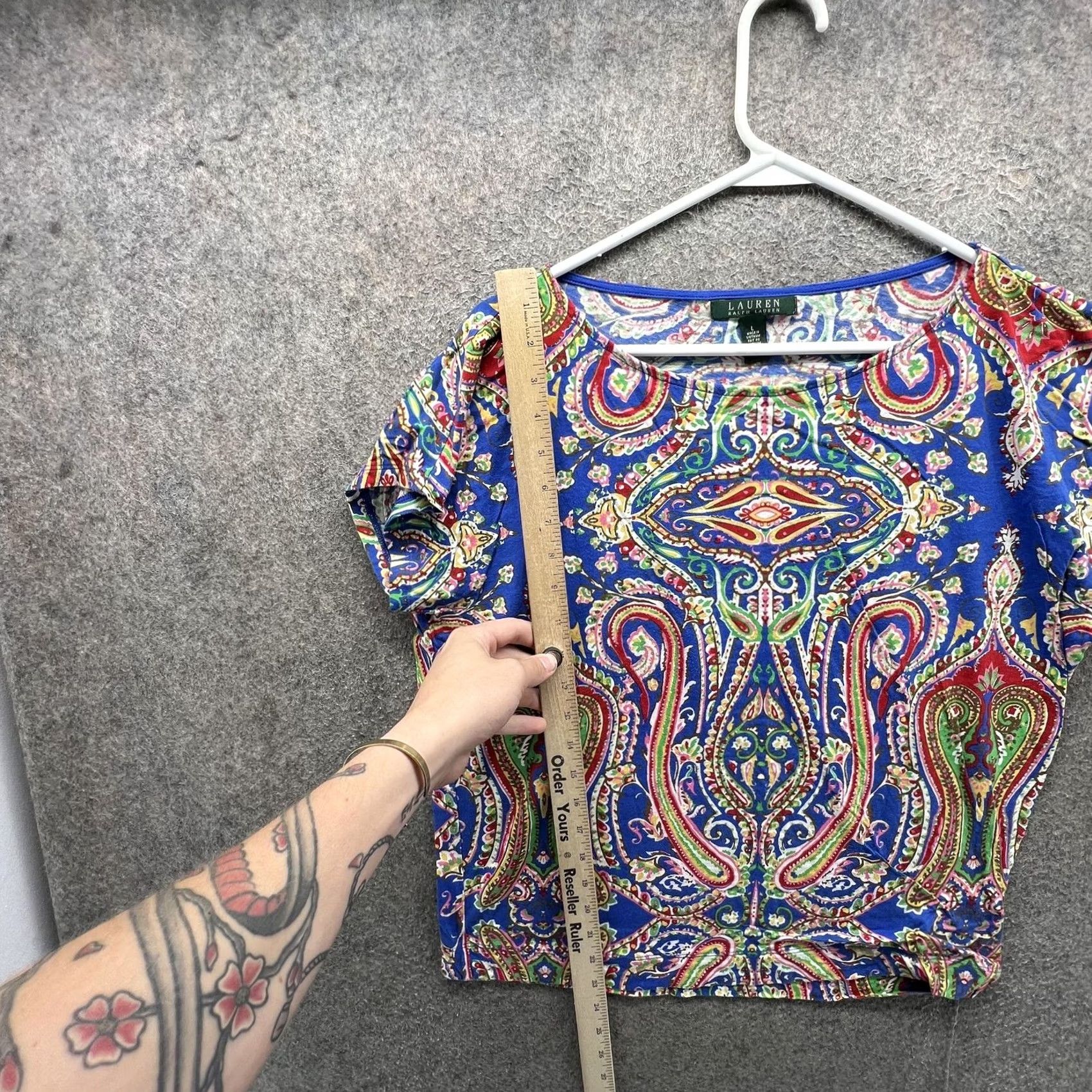 Ralph Lauren Lauren Ralph Lauren Shirt Womens Large Blue Paisley Scoop Neck Short Sleeve Top Size L / US 10 / IT 46 - 4 Thumbnail