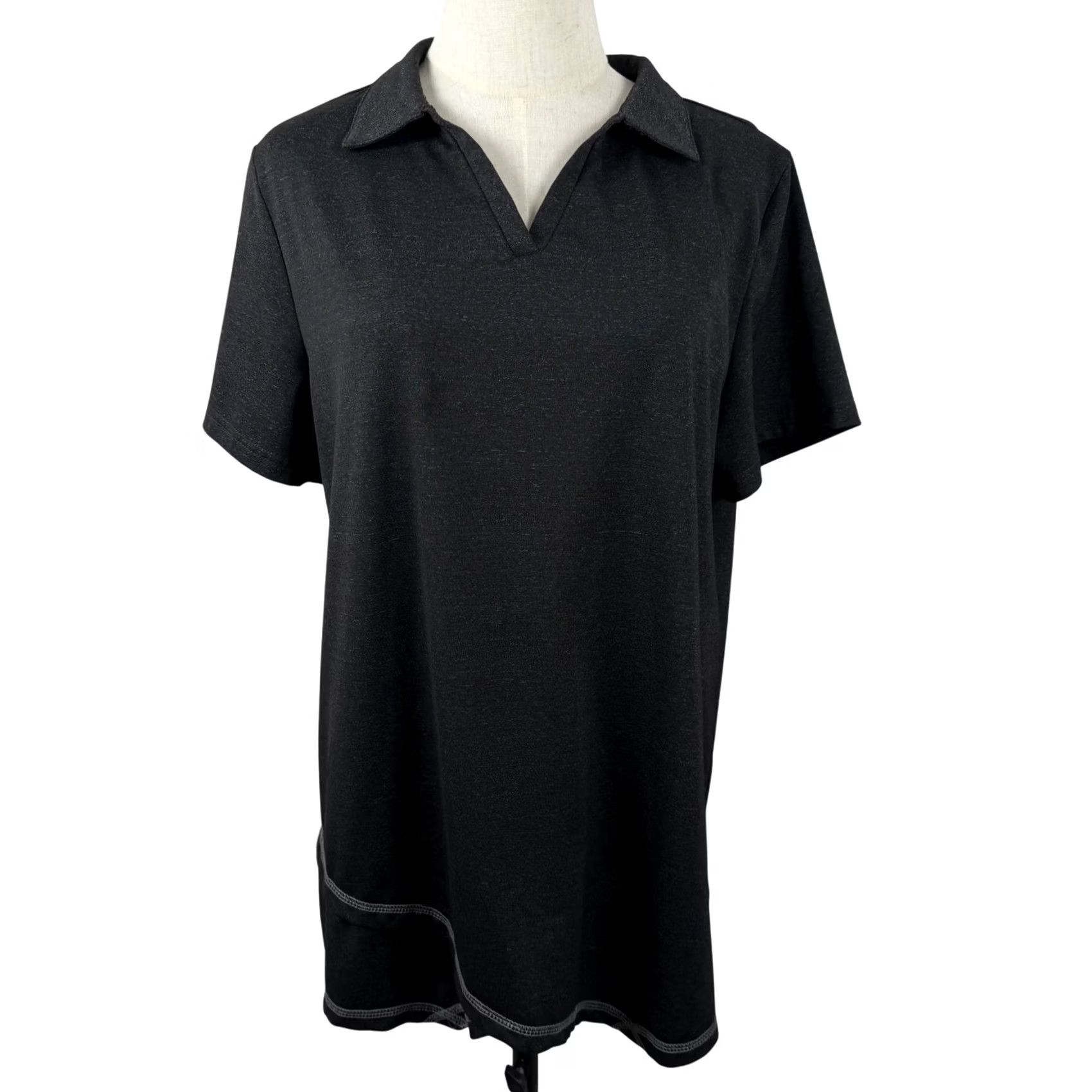 Vintage Miss Fortune Polo Shirt V-Neck Short Sleeve Womens XL Charcoal Gray Heathered Breathable Golf Activewear EUC Size XL / US 12-14 / IT 48-50 - 2 Thumbnail