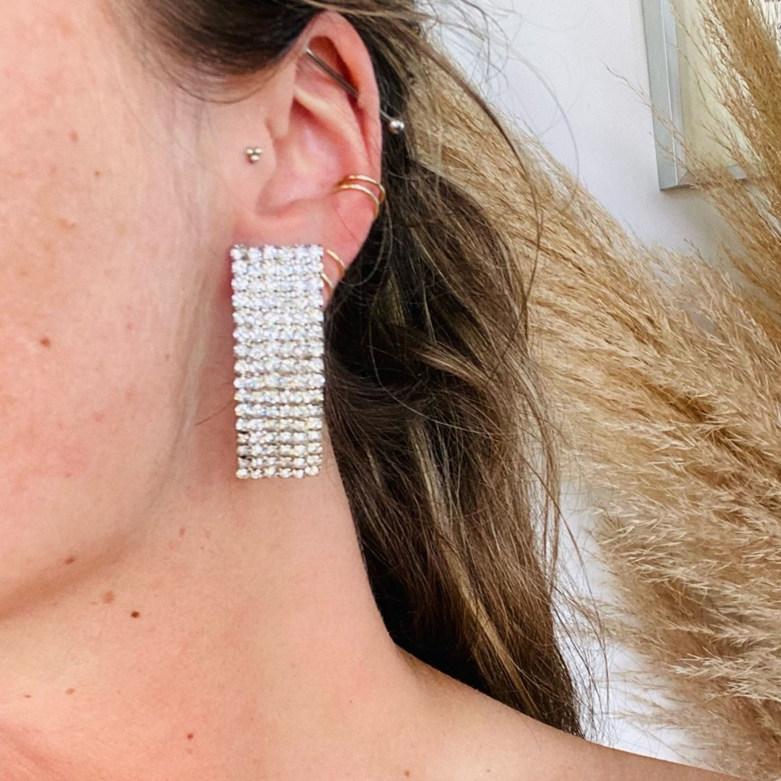 Nordstrom Revolve Silver White Bar Cz Stud Earrings Jewelry, Women's