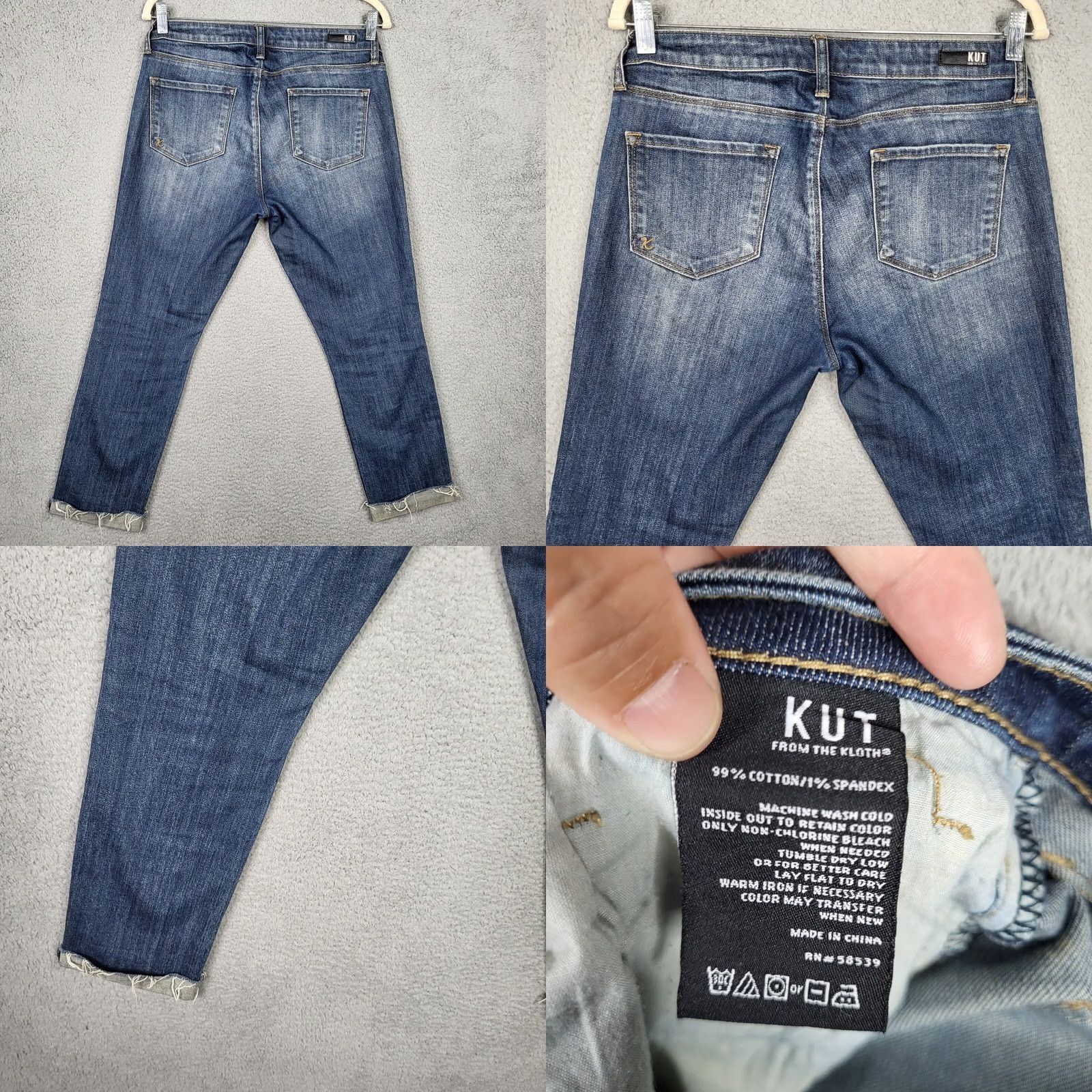 Vintage KUT from the Kloth Jeans Straight Distressed Mid Rise Blue Cotton/Spandex Size 6 Womens Pants Size 28" / US 6 / IT 42 - 8 Thumbnail