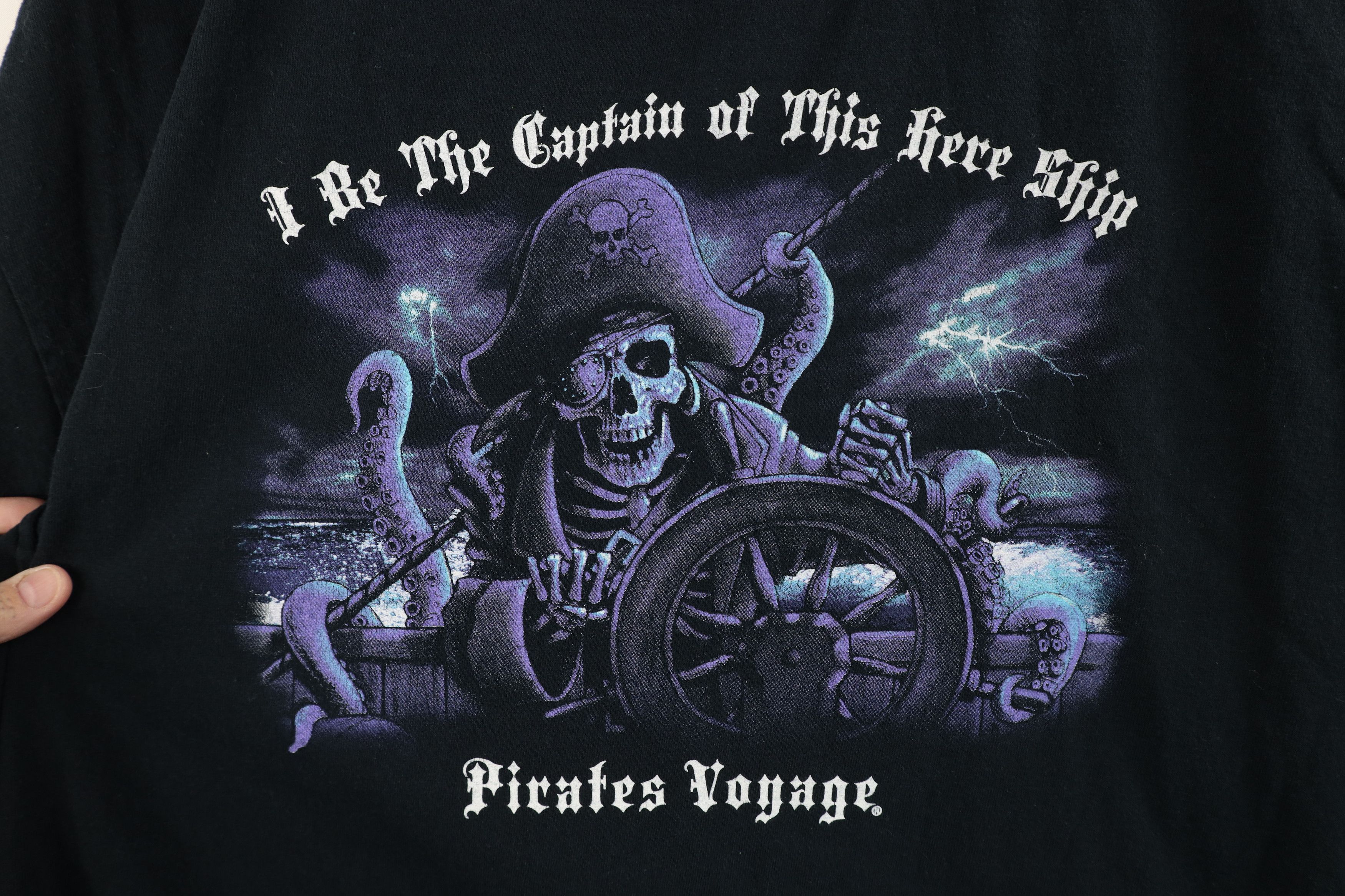 Vintage Vintage 90s Y2K Streetwear Skull Pirate T-Shirt Black Size US XXL / EU 58 / 5 - 4 Thumbnail