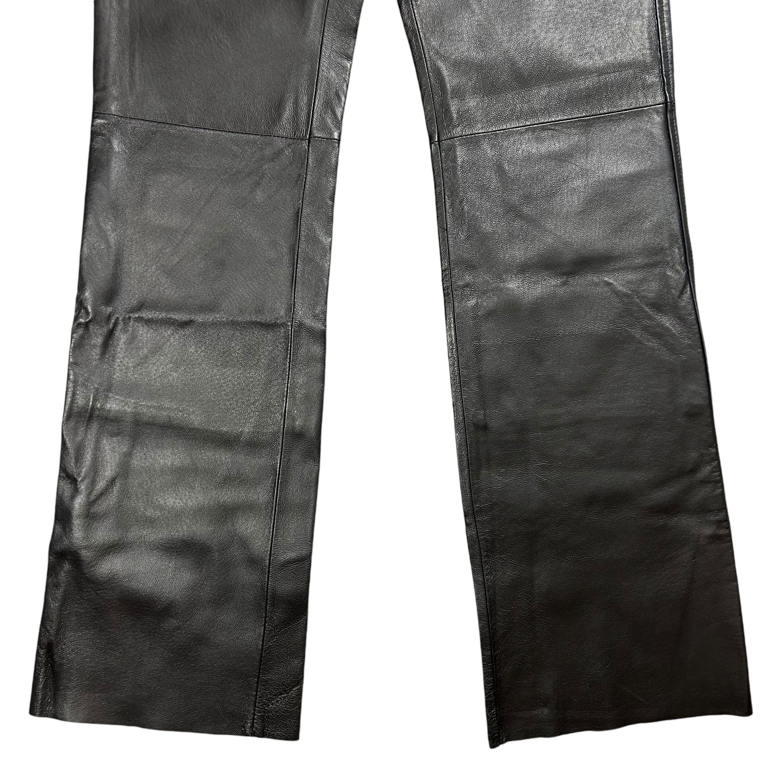 Genuine Leather × Vintage Vintage Black Leather Bootcut Slim Flared Pants 38 W27 Size 27" / US 4 / IT 40 - 6 Thumbnail