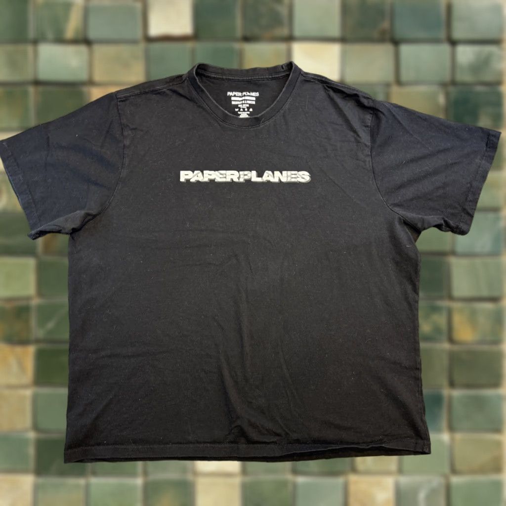 Vintage PAPER PLANES T-Shirt Black 3XL Diamond Stripes Crew Neck Men Streetwear Grunge, Reflective, Love Size US XXL / EU 58 / 5 - 1 Thumbnail