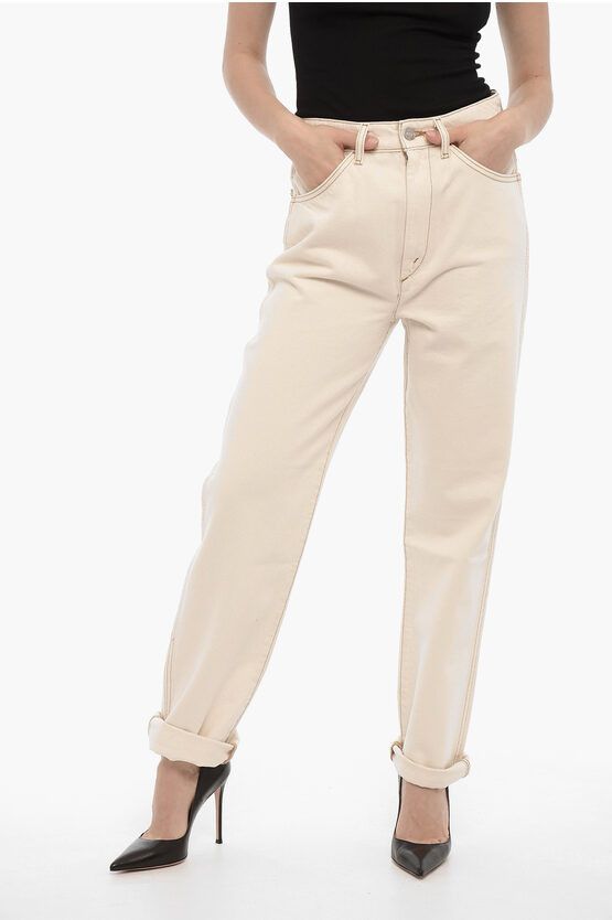 image of Redone High-Waisted Jeans With Visible Stitching 20Cm in Beige, Women's (Size 25)
