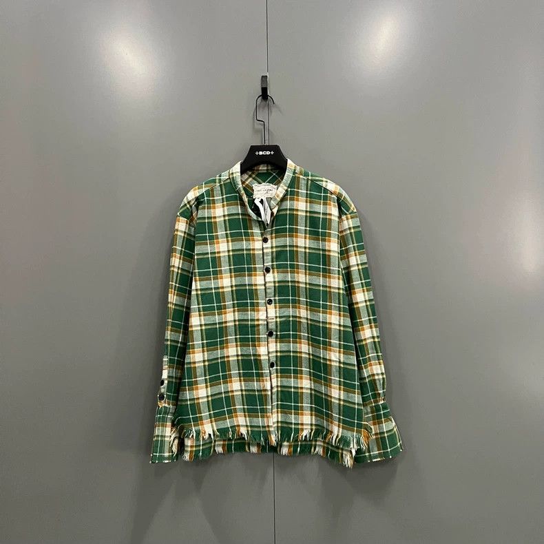 Greg Lauren greg lauren Green plaid long sleeved shirt 2506-Nextarrow Size US 34 / EU 50 - 1 Thumbnail