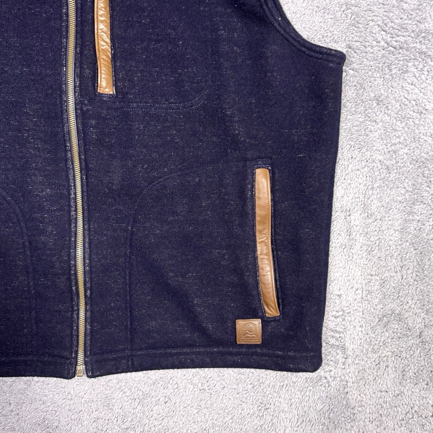 Vintage Overland Vest Mens M Wool Leather Trim Outdoor Rugged Full Zip Fur Fleece Knit - Blue Size US M / EU 48-50 / 2 - 3 Thumbnail