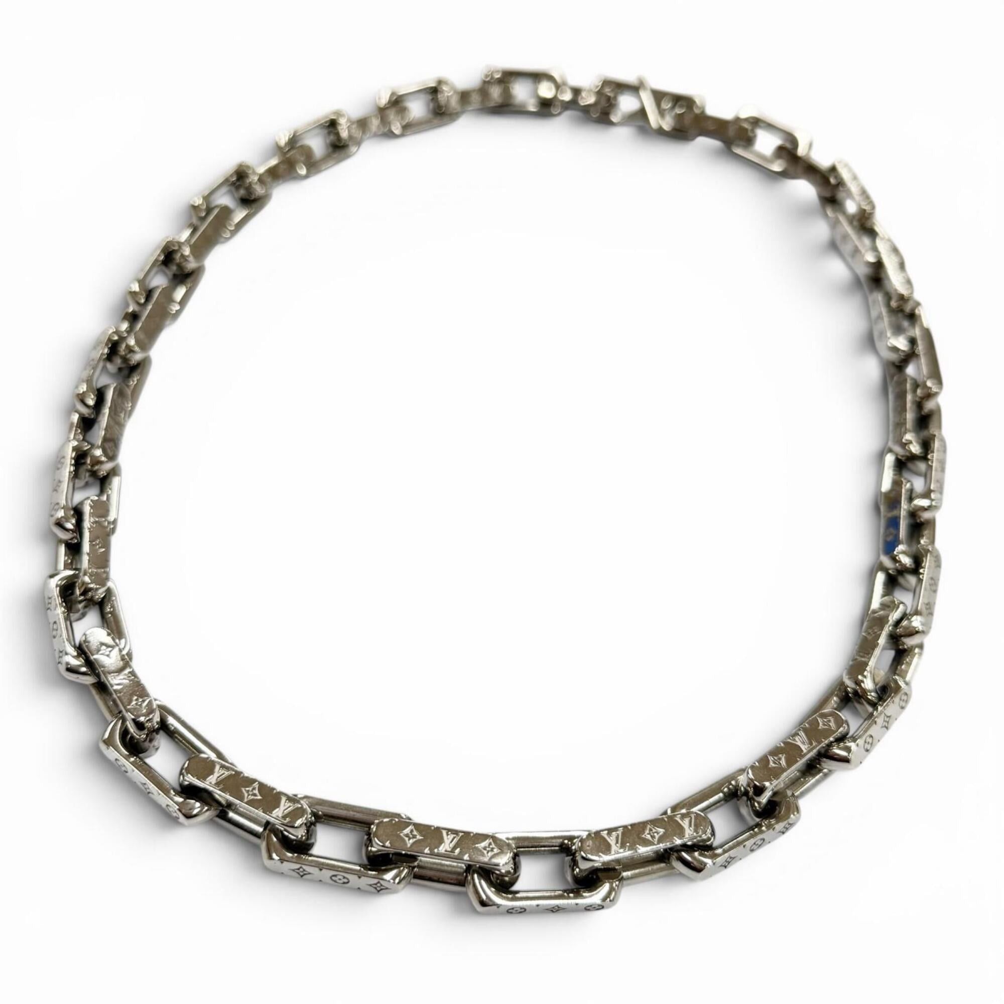 Louis Vuitton LOUIS VUITTON (Louis Vuitton) 2021 model M00307 Collier Chain Monogram Necklace, Silver, Made in Italy, Men's Size ONE SIZE - 1 Thumbnail
