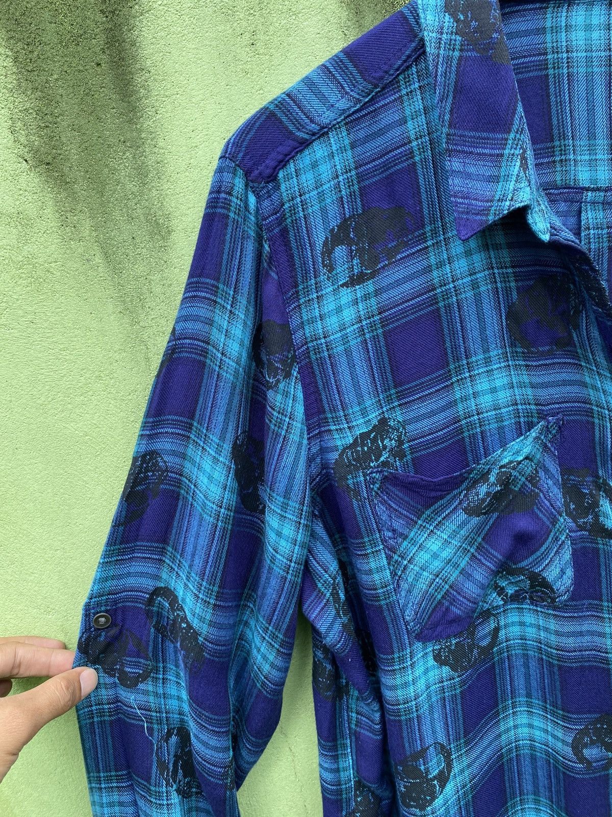 Rock & Republic Rock & Republic Skull Plaid Flannel Shirt Blue Grunge Y2K Size XL / US 12-14 / IT 48-50 - 3 Thumbnail