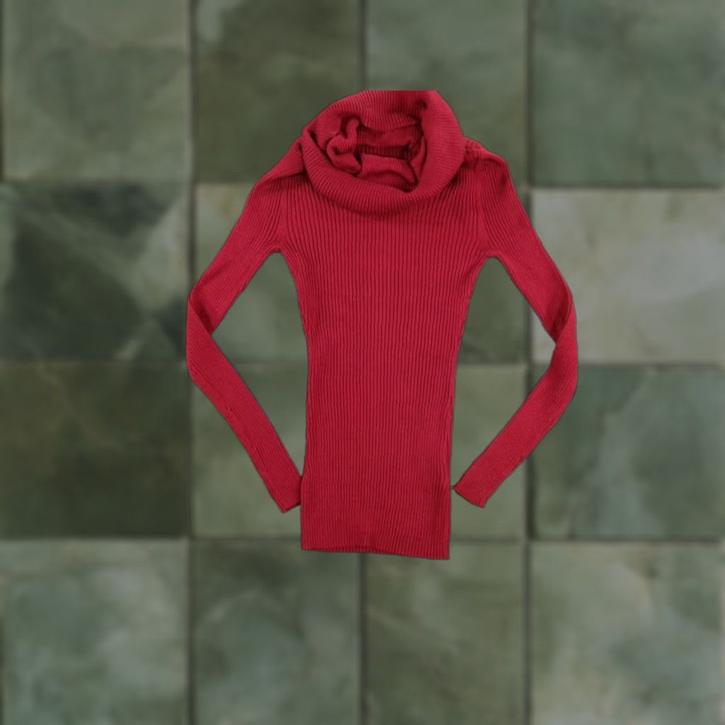 Vintage Its Our Time Sweater Women Small Red Ribbed Cowl Neck Cozy Comfy Lounge Prep 90s Womens Size S / US 4 / IT 40 - 1 Thumbnail