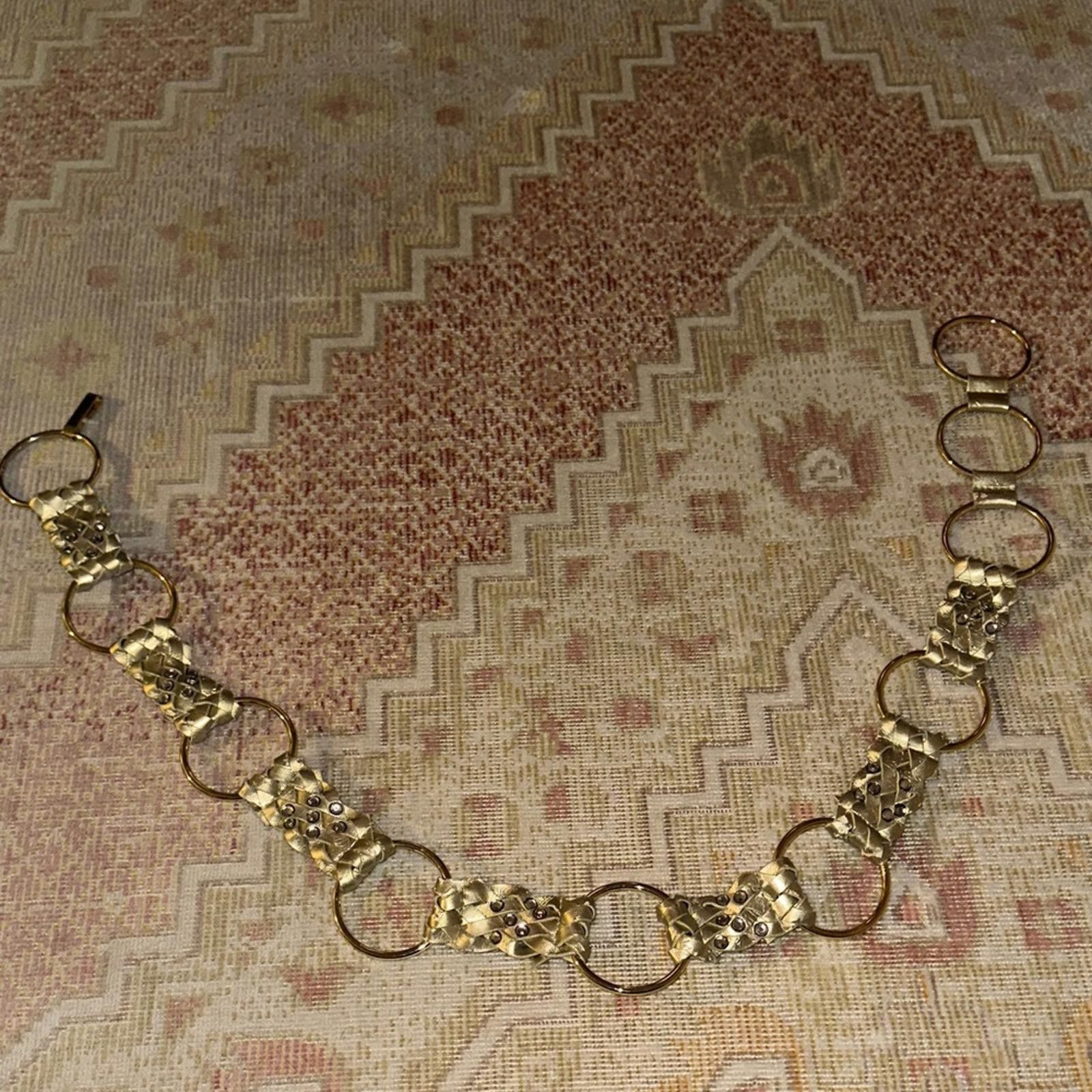Vintage Vintage Rhinestones Gold Woven Circle Link Belt Y2K 90’s Size ONE SIZE - 1 Thumbnail