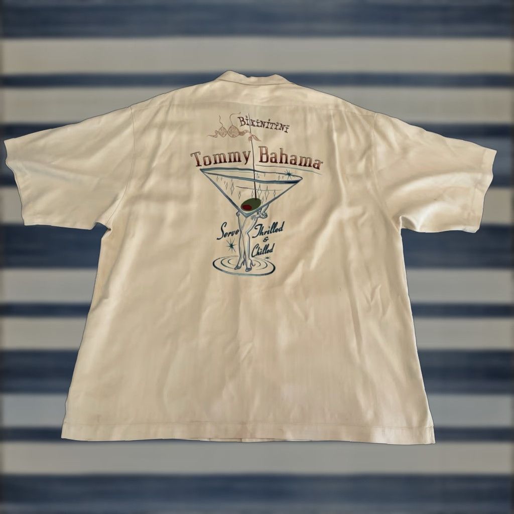 Tommy Bahama Tommy Bahama Silk Embroidered Shirt Bikinitini Cocktail Mens XL Ivory Short Sleeve Button-Up Size US XL / EU 56 / 4 - 1 Thumbnail