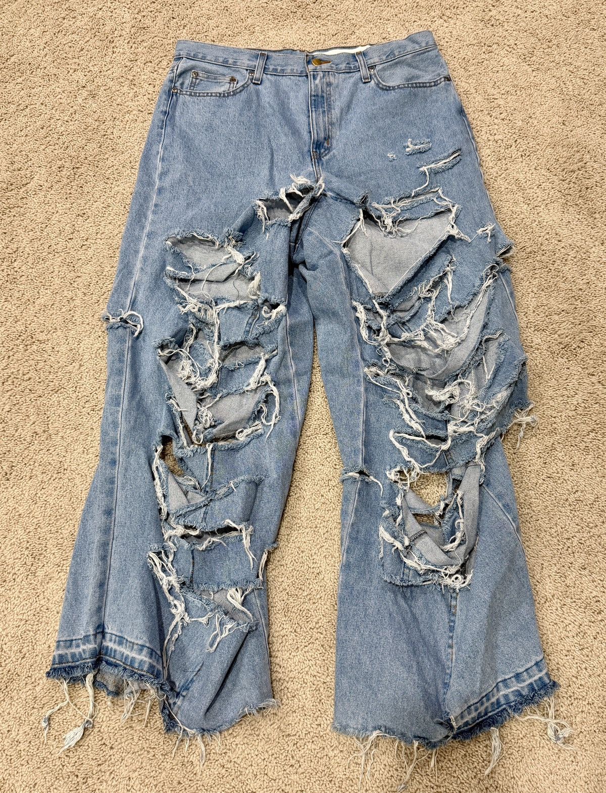 Other Light Blue Heavily Distressed Baggy Jeans Ripped Repaired Size US 36 / EU 52 - 1 Thumbnail
