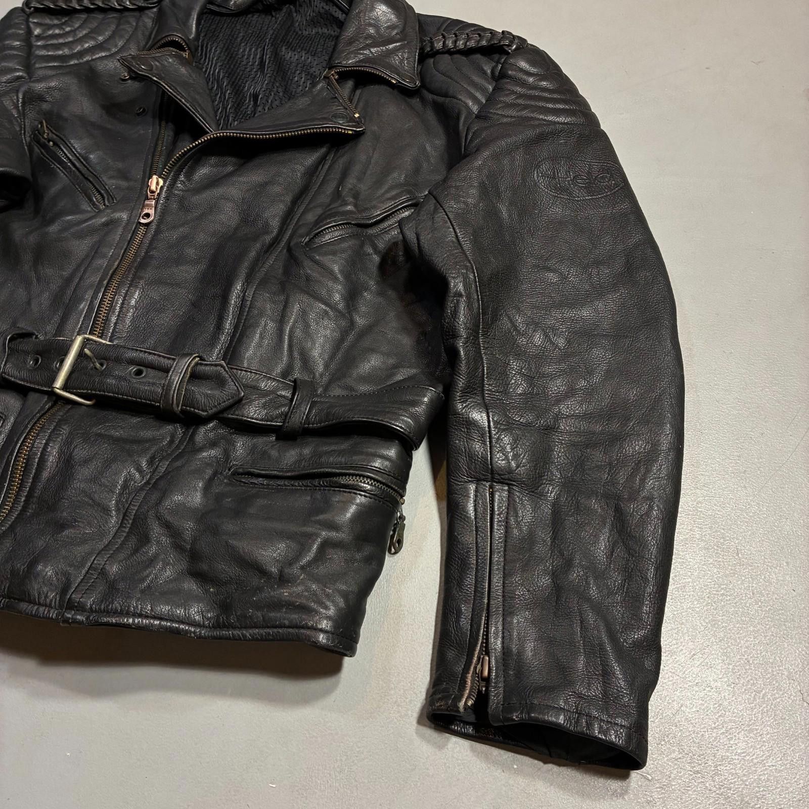 Other Vintage 90s Heavyweight Leather Biker Jacket German Belted Size US L / EU 52-54 / 3 - 3 Thumbnail