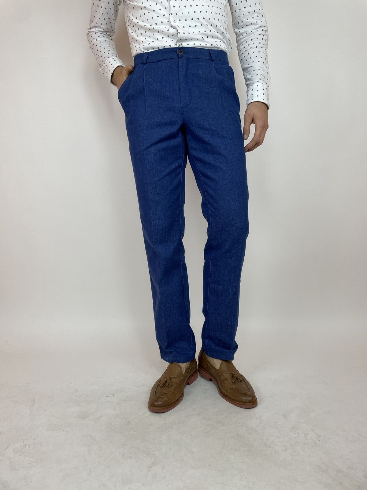 Japanese Brand MONCHAUX vintage Pleated Denim Trousers Slim fit Mens Size US 31 - 12 Thumbnail