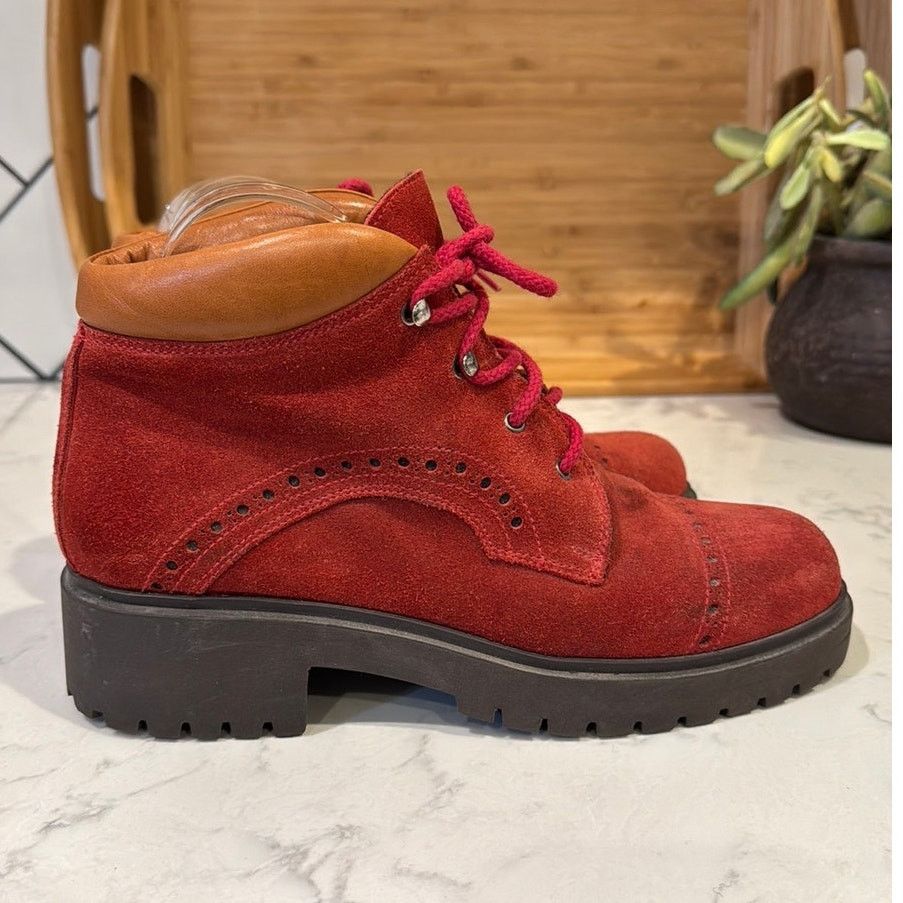 Other Alp Trend Red Leather trim Suede Ankle Boots Sherpa lined Size US 8.5 / IT 38.5 - 3 Thumbnail