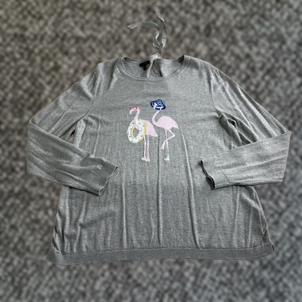 Talbots Talbots Flamingo Knit Sweatshirt XL Gray Pullover Long Sleeve Womens Size XL / US 12-14 / IT 48-50 - 1 Thumbnail