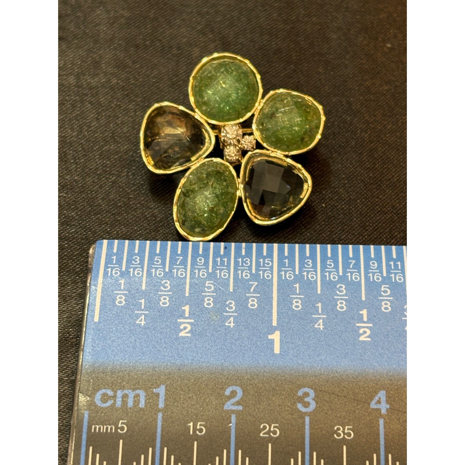Other Green Stone Flower Brooch Pin 3g 1” Gold Tone Modern Artisan Size ONE SIZE - 4 Thumbnail