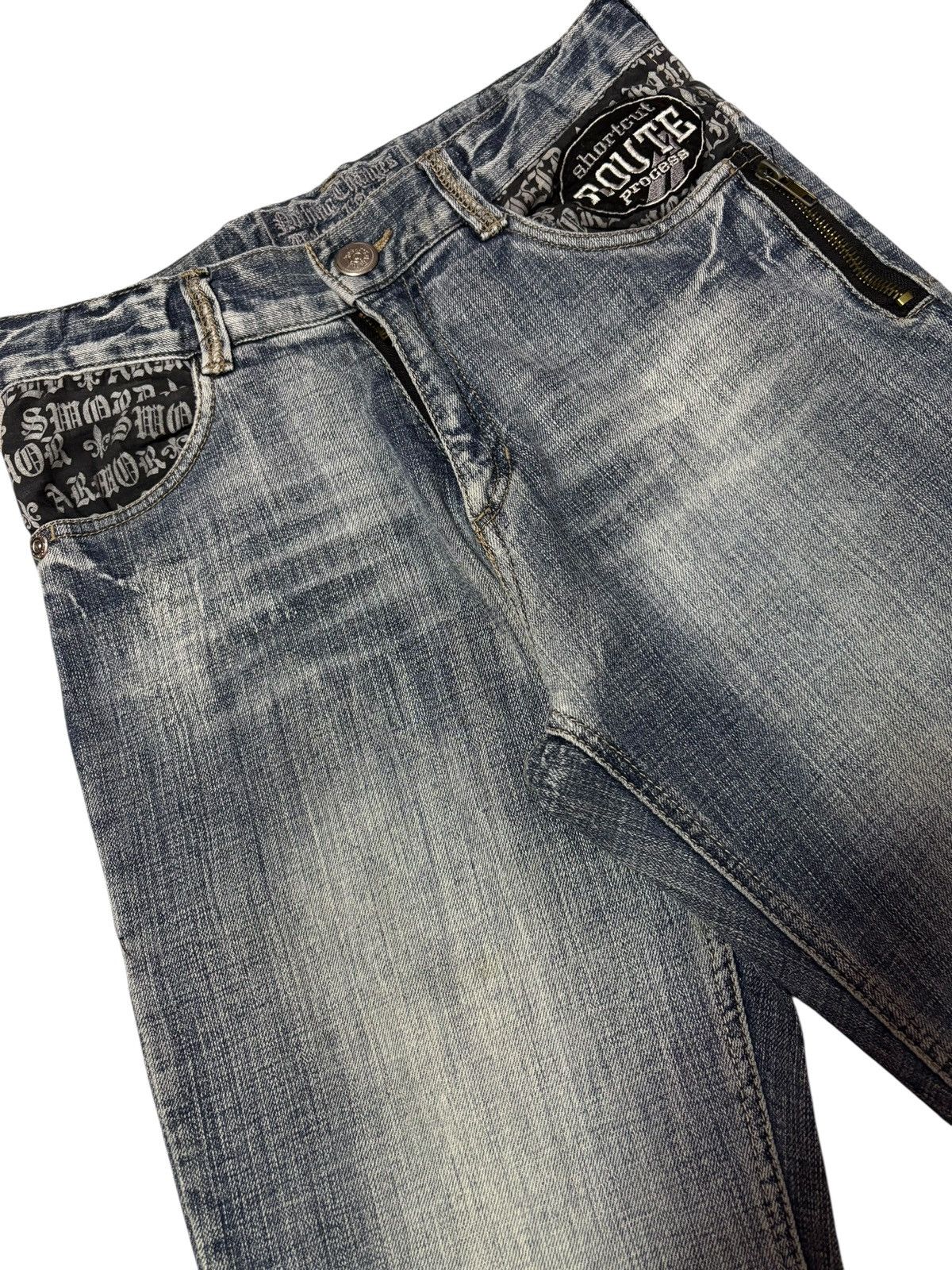 Japanese Brand Vtg Route Japan Punk Skull Embrodered Distressed Jeans Size US 26 / EU 42 - 5 Thumbnail