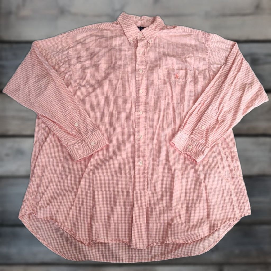 Polo Ralph Lauren VINTAGE Polo Ralph Lauren Button-Down Shirt Men XL Check Casual Dress Shirt Peach White Size US XL / EU 56 / 4 - 1 Thumbnail