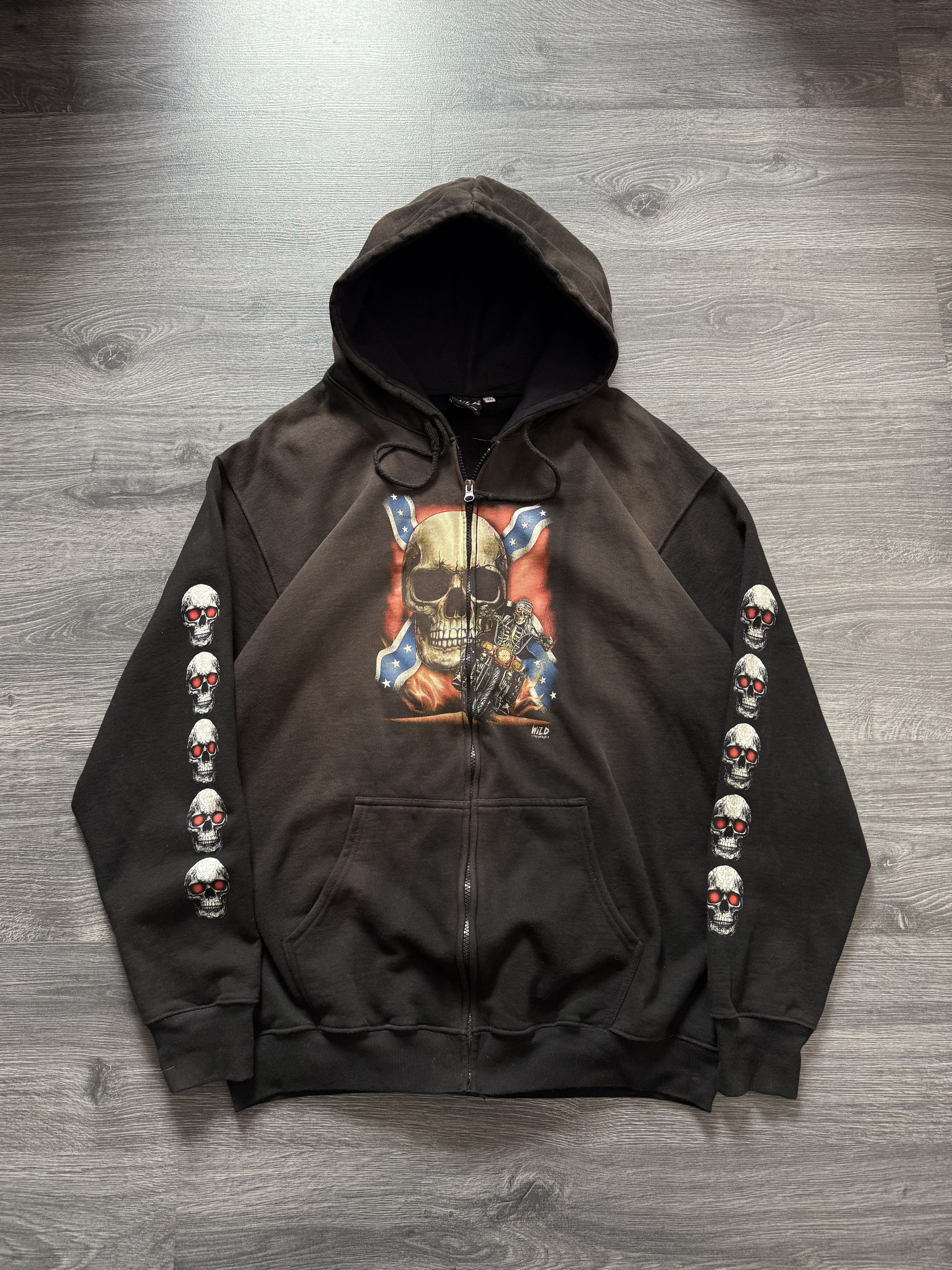 Affliction Vintage Faded Skull Zip Hoodie Rock Metal Spiral style Size US XL / EU 56 / 4 - 1 Thumbnail