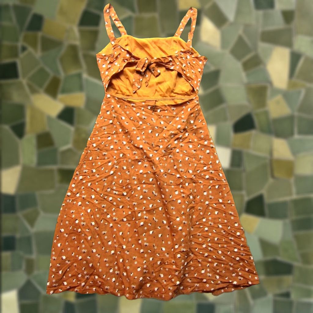 Vintage Baloot Floral Midi Sundress Tank Dress Sun Dress Large Orange White Black Pockets Rayon Dress L Women Size L / US 10 / IT 46 - 1 Thumbnail