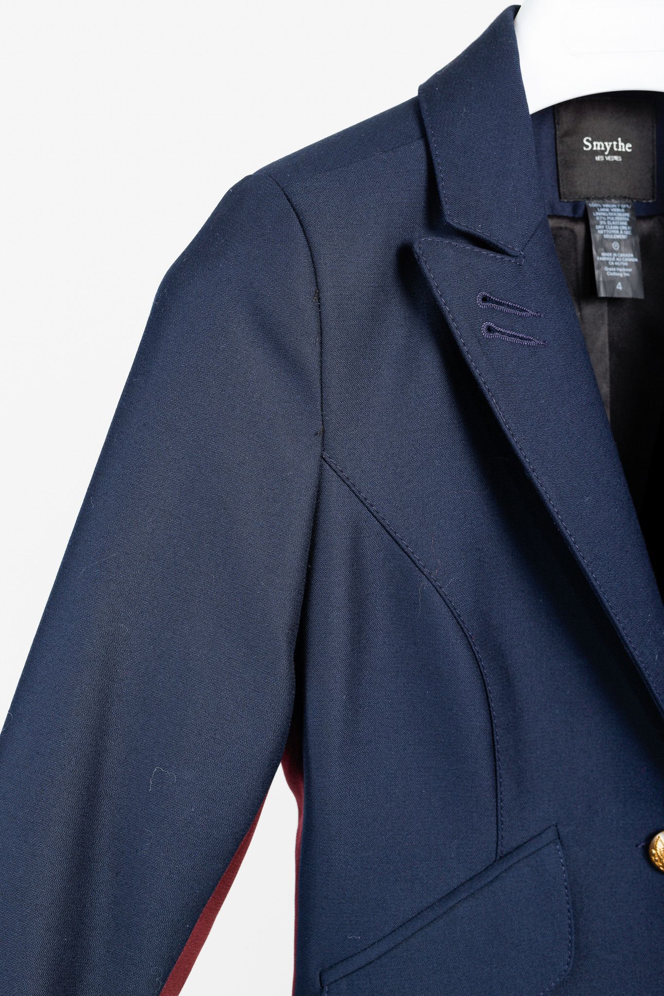 SMYTHE Smythe Navy Wool One Button Burgundy Tux Stripe Blazer Size XS / US 0-2 / IT 36-38 - 5 Thumbnail