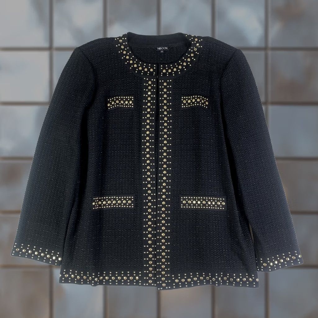 Vintage Misook Jacket Womens XL Black Heritage Fit Gold Studded Knit Cardigan Blazer Size XL / US 12-14 / IT 48-50 - 1 Thumbnail