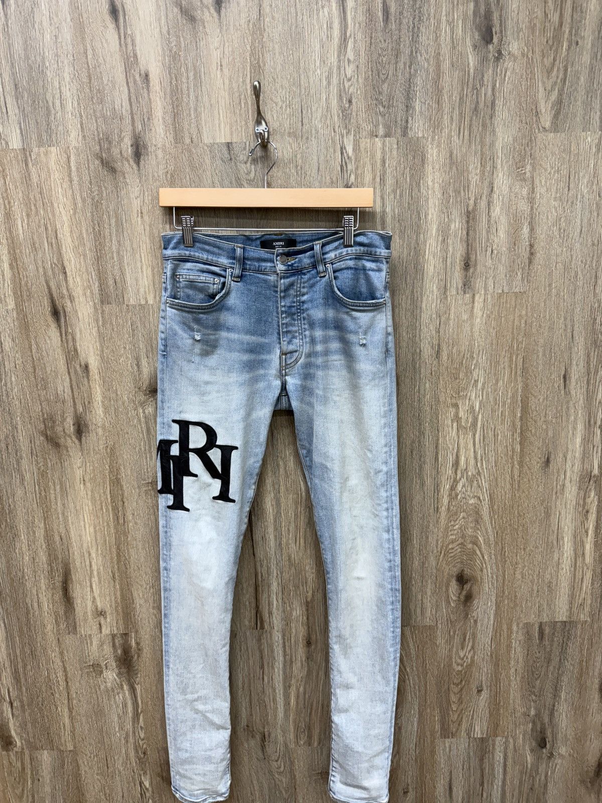 Amiri Amiri Staggered Leather Logo Denim Jeans Size US 30 / EU 46 - 1 Thumbnail