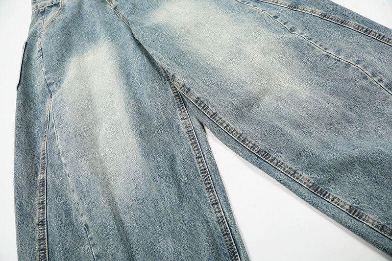Vintage American retro distressed patchwork curved jeans for men Size US 32 / EU 48 - 4 Thumbnail