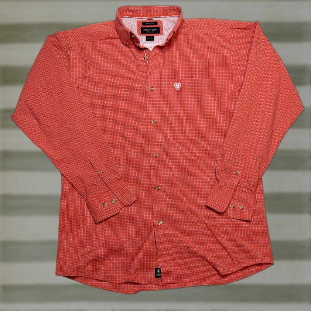 Ariat Ariat Pro Series Shirt Mens Medium Red Orange Check Button-Down Western Rodeo Size US M / EU 48-50 / 2 - 1 Thumbnail
