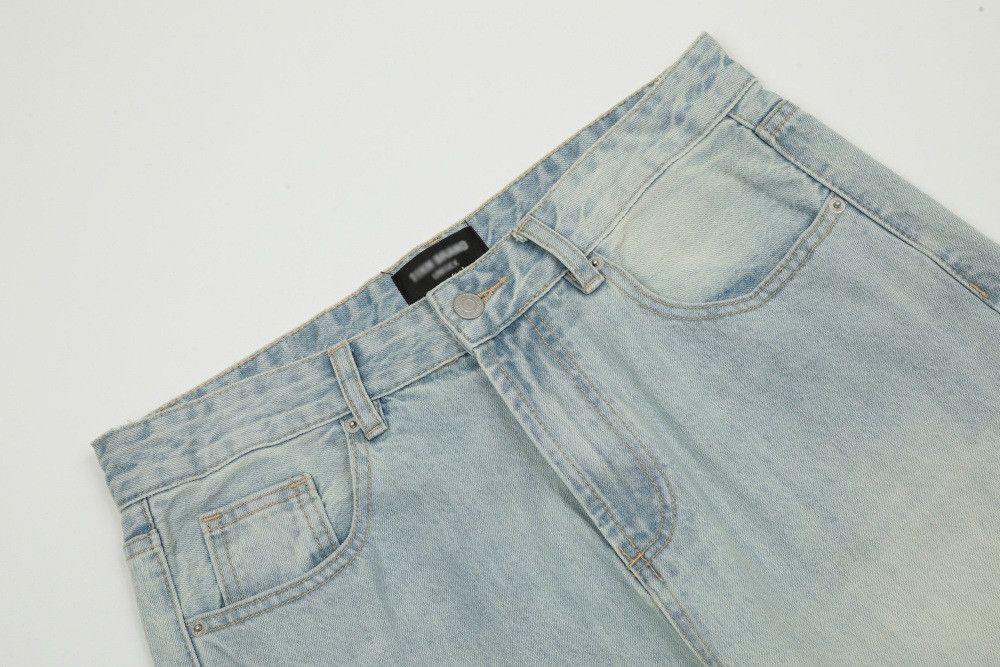 Men's loose straight leg wide-leg washed denim jeans