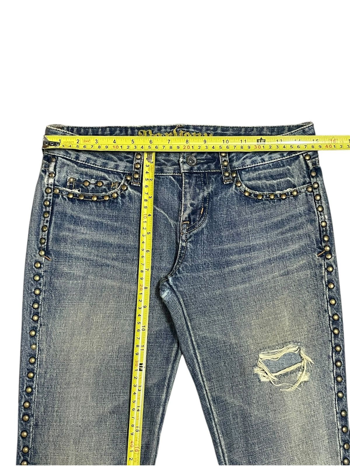 If Six Was Nine Vintage Japanese Crazy Rivet Mad Punk Distressed Flare Jeans Size 30" / US 8 / IT 44 - 23 Thumbnail