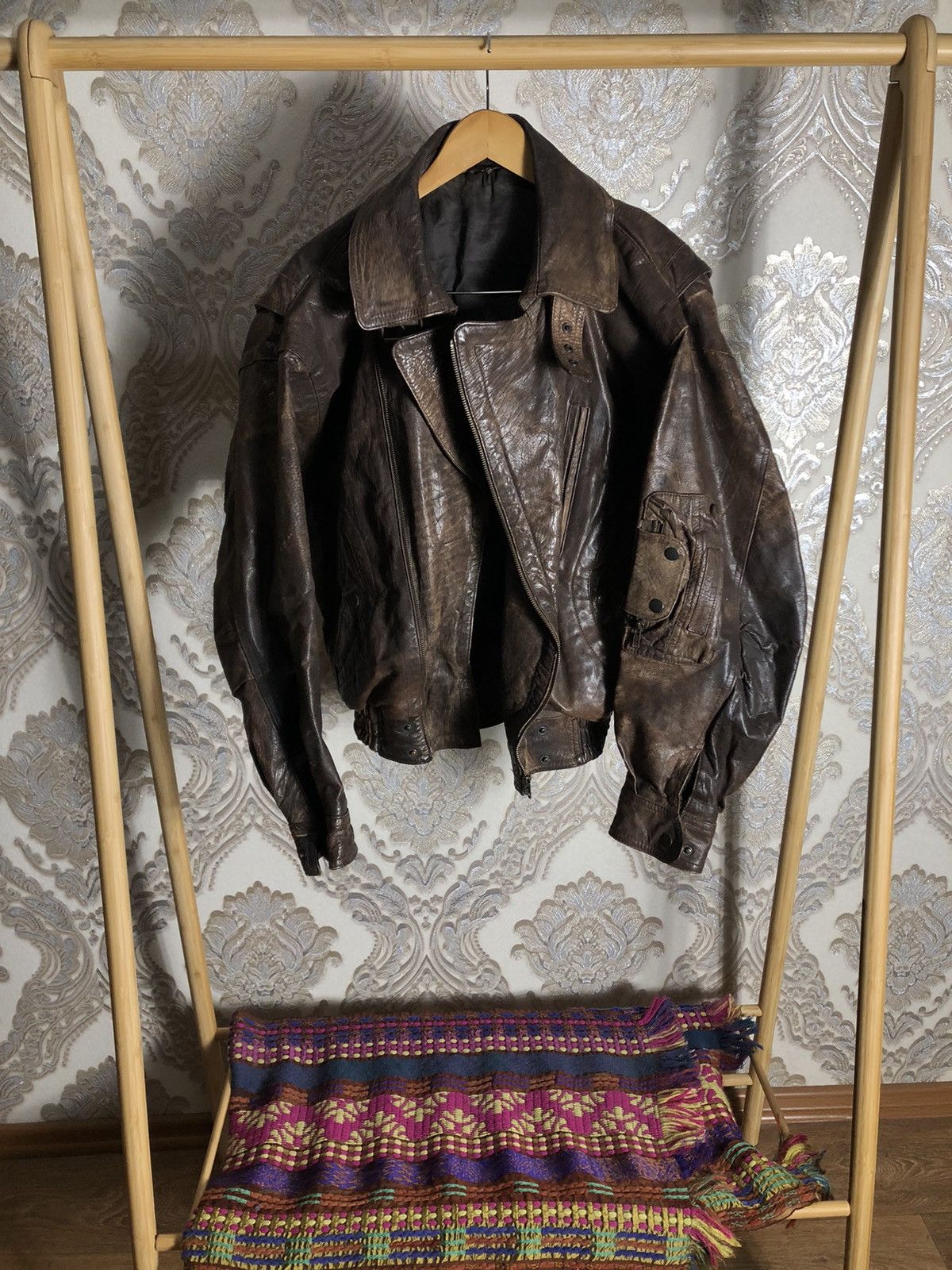VINTAGE GENUINE LEATHER BOMBER JACKET MOTORCYCLE RETRO 90s