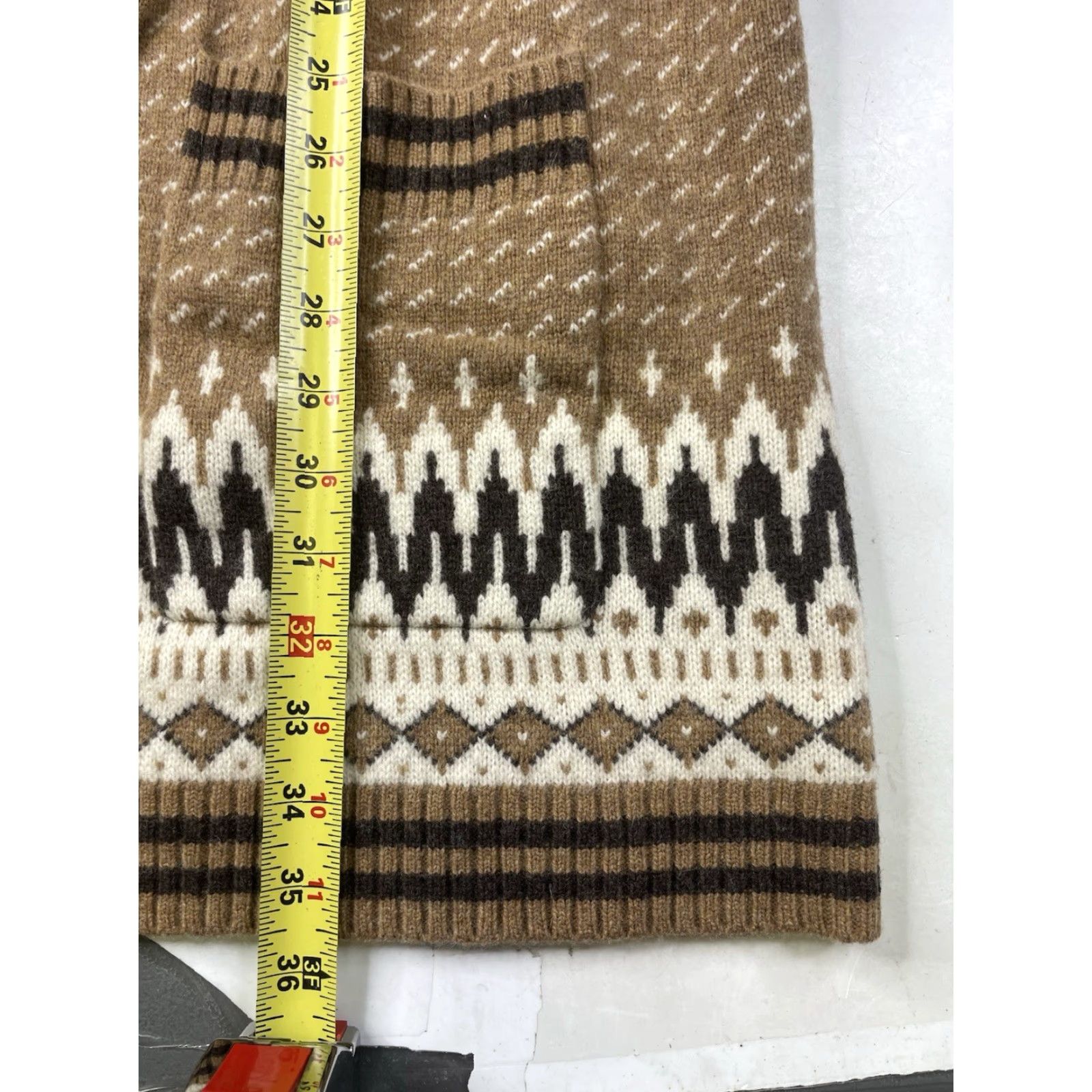Vintage VINTAGE L.L. Bean Signature Cardigan Sweater Women XL Wool Blend Belted Pockets Shawl Collar Brown Beige White Winter Autumn Fall Size XL / US 12-14 / IT 48-50 - 4 Thumbnail