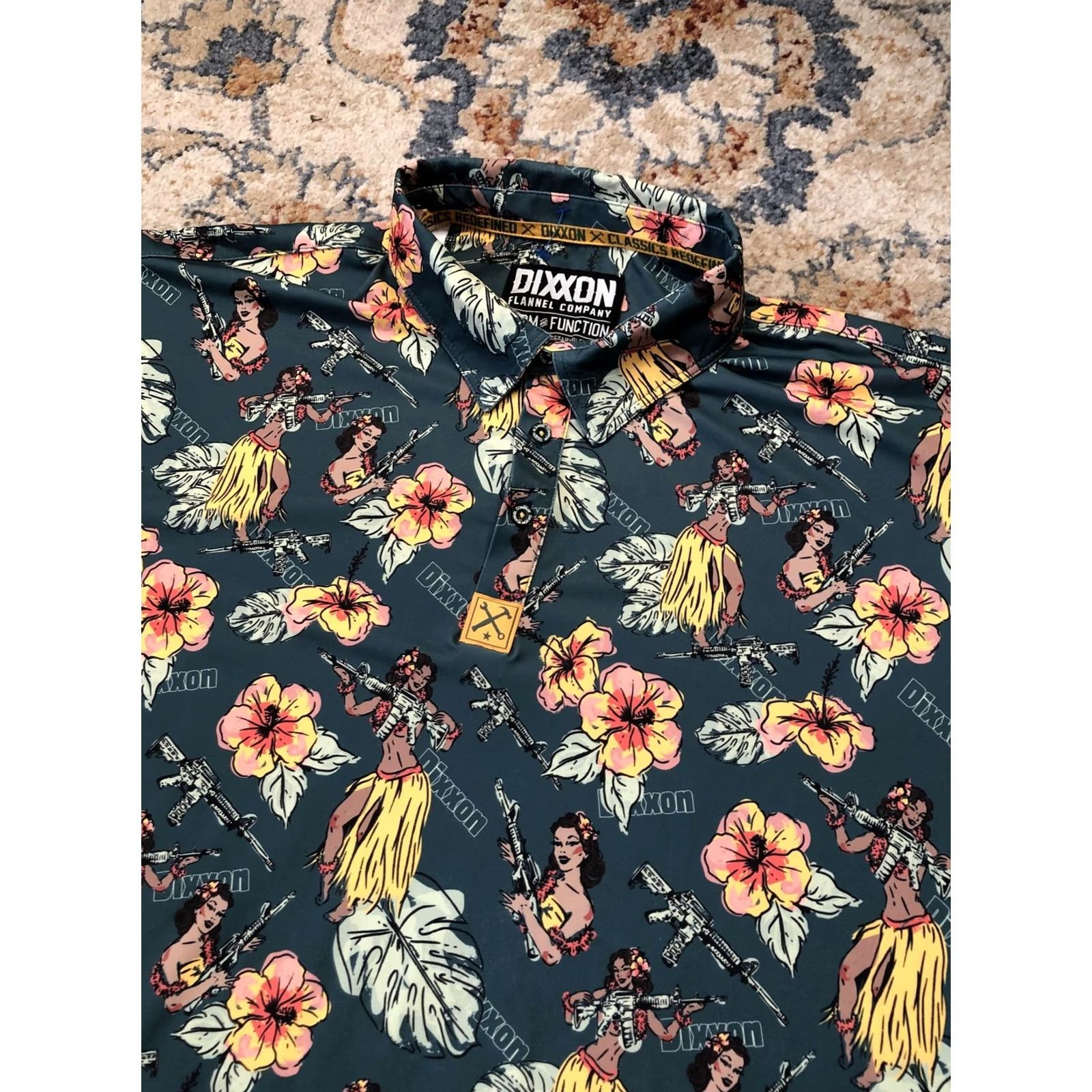 Vintage Dixxon Polo Shirt Mens 3XL Green Floral D-Sport Performance Hawaiian Aloha Short Sleeve Collared Size US XXL / EU 58 / 5 - 7 Thumbnail