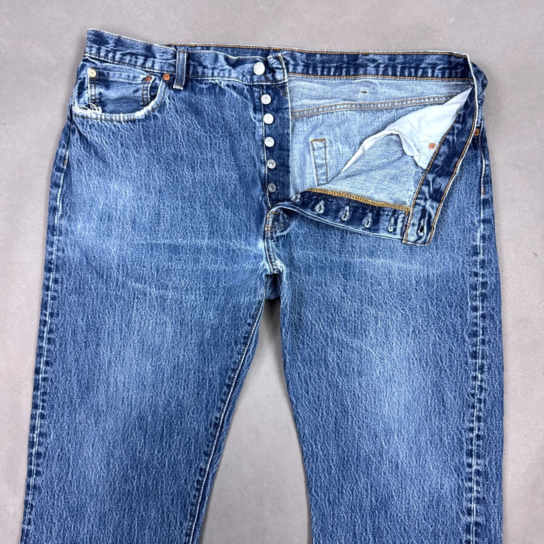 Levi's Levi's 501 Jeans Mens 42x32 Blue Distressed Button Fly Workwear Chore Pants Straight 5-Pocket Denim Regular Size Type: Jeans Size US 42 / EU 58 - 2 Thumbnail