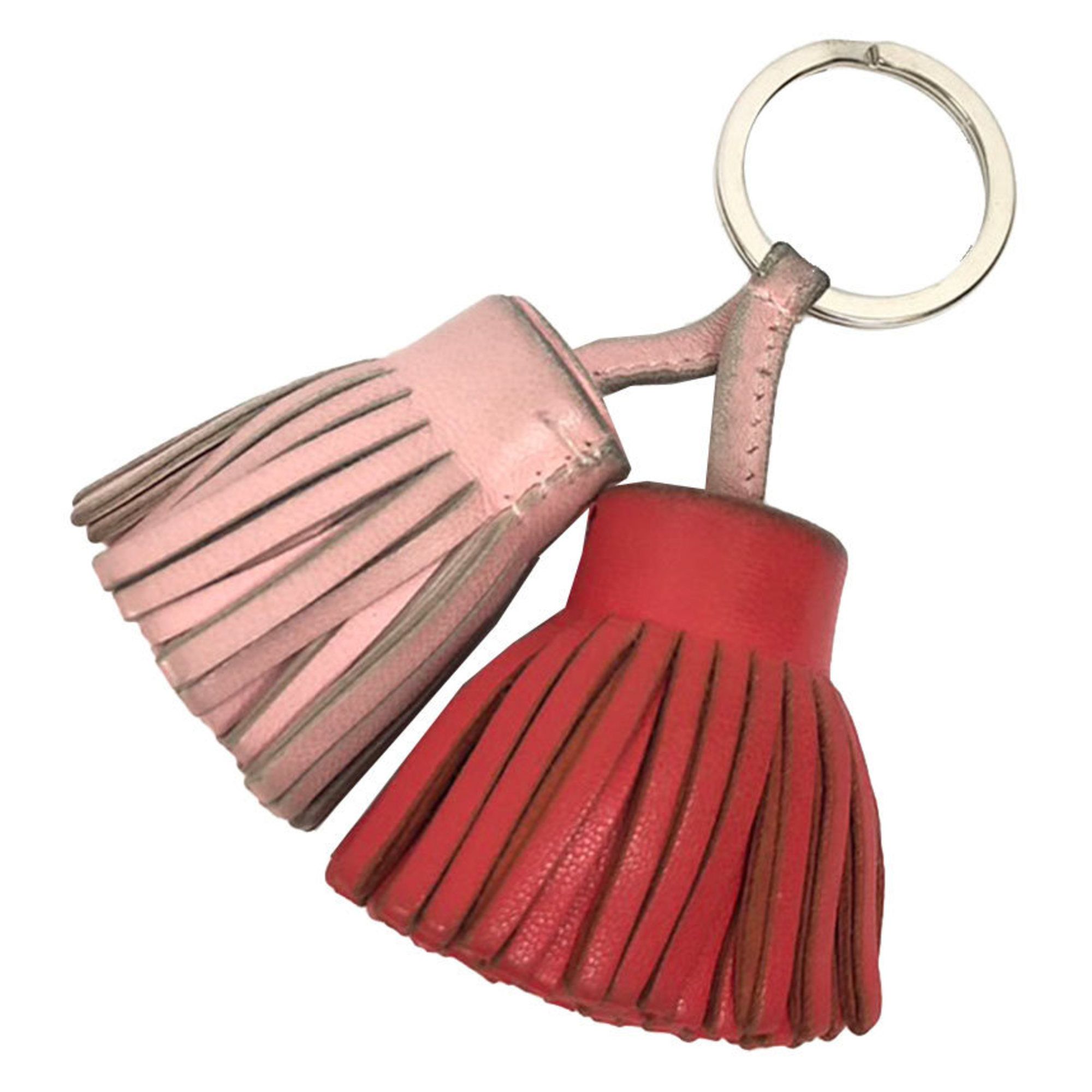 image of Hermes Carmen Unodo Keychain Key Ring Charm Leather Pink Orange Wallet in Light Pink, Women's