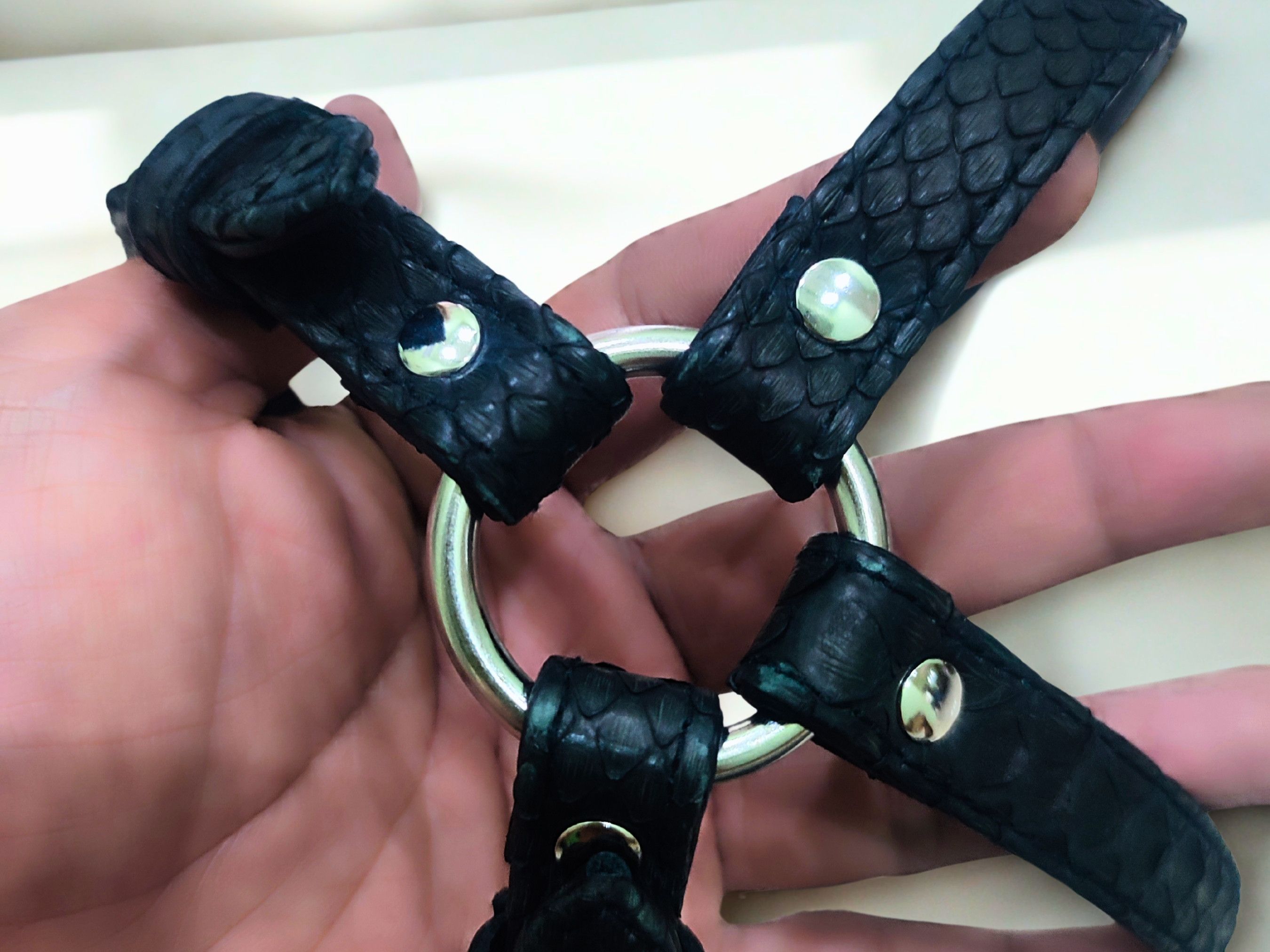 Handmade Python Snakeskin Leather Harness X Strap Style O Rings Size ONE SIZE - 6 Thumbnail